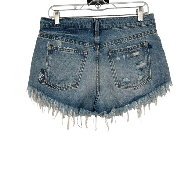 Anthropologie Pilcro High Rise Patchwork Raw Hem Cut Off Jean Shorts 27 - Picture 2 of 8